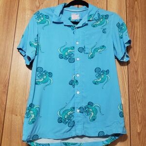 Cat & Jack Boy's Blue Lizard on Motorcycle Button Up Shirt  XL (14) & M(8)
